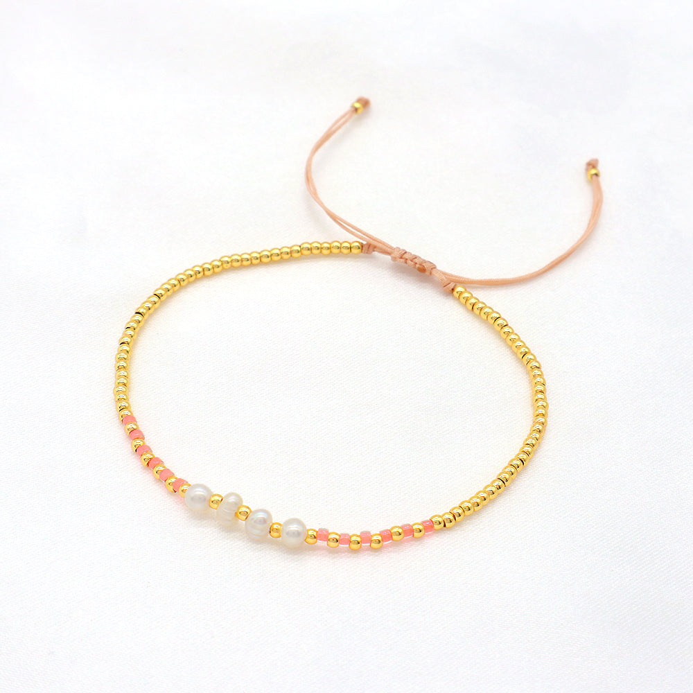Colorful Miyuki Beads Fresh Water Pearl With Gold Plated Brass Beads Handmade Braided Woven Macrame Bracelet
