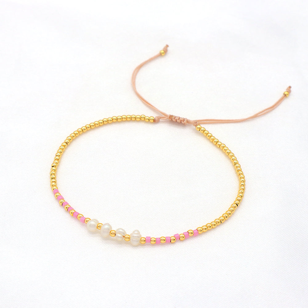 Colorful Miyuki Beads Fresh Water Pearl With Gold Plated Brass Beads Handmade Braided Woven Macrame Bracelet