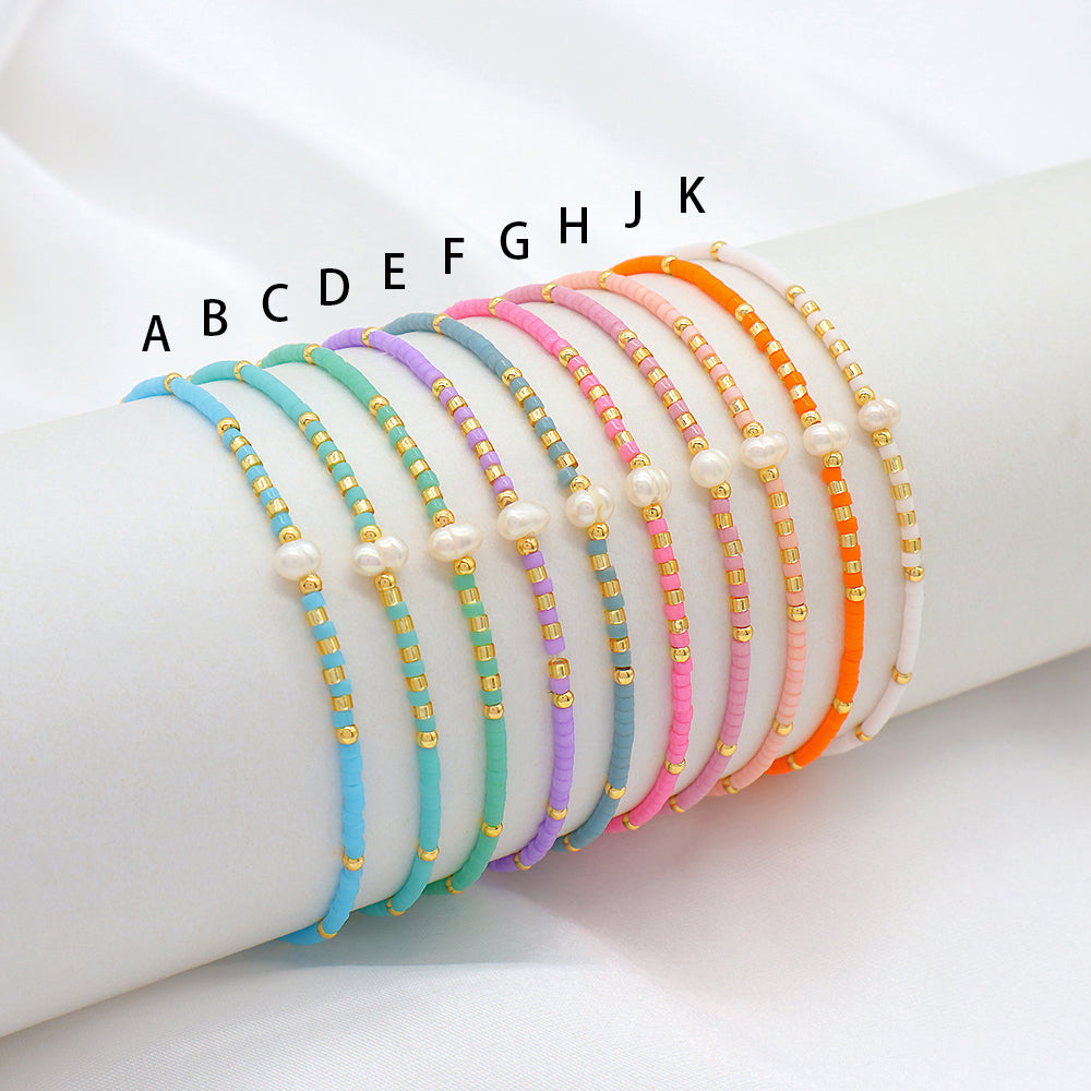 Colorful Miyuki Beads Fresh Water Pearl Handmade Elastic Bracelet