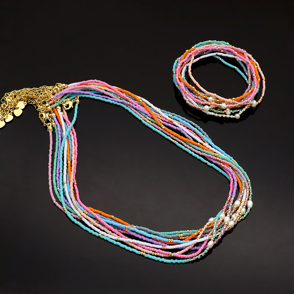 Colorful Miyuki Beads Fresh Water Pearl Handmade Elastic Bracelet