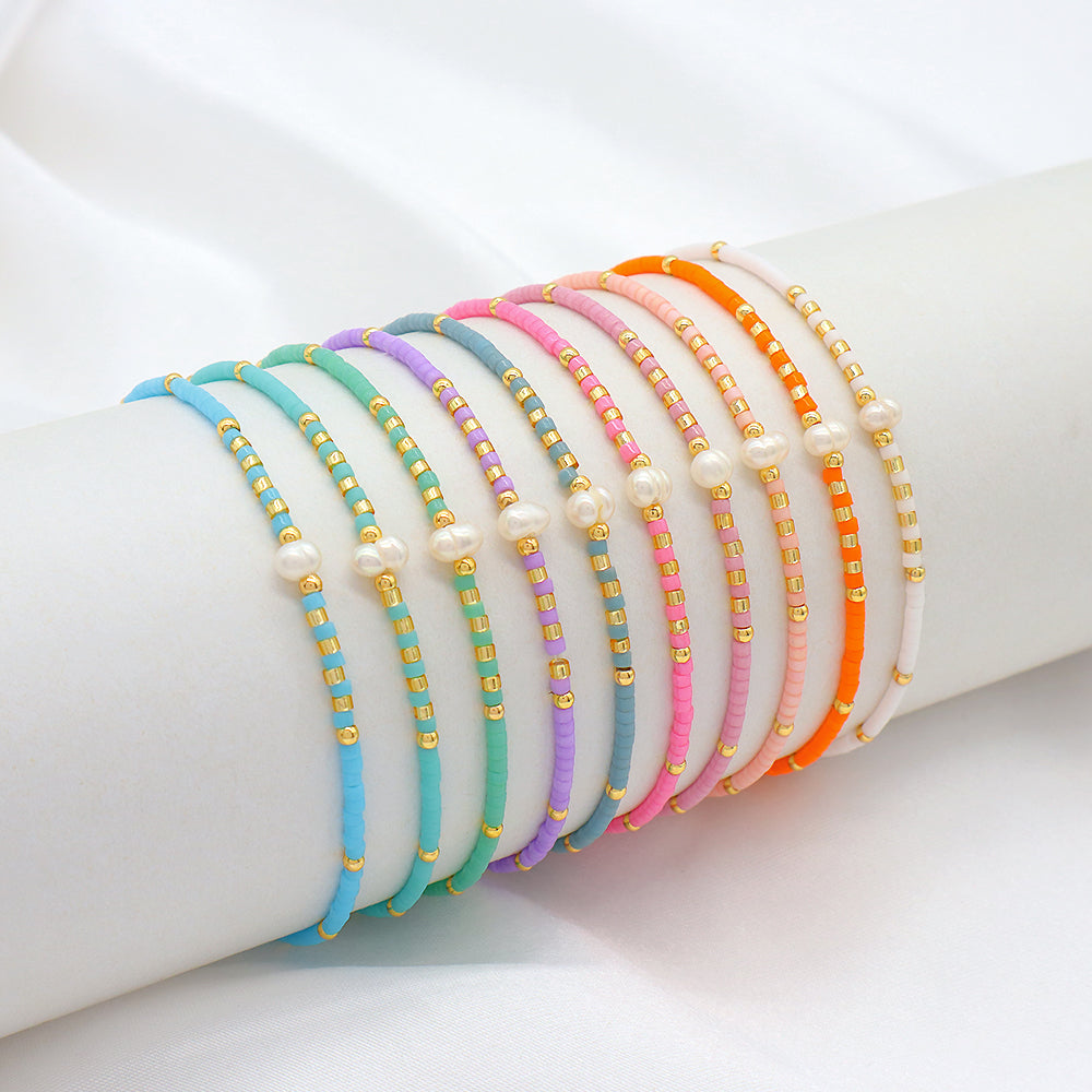 Colorful Miyuki Beads Fresh Water Pearl Handmade Elastic Bracelet