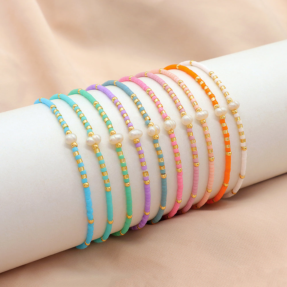 Colorful Miyuki Beads Fresh Water Pearl Handmade Elastic Bracelet