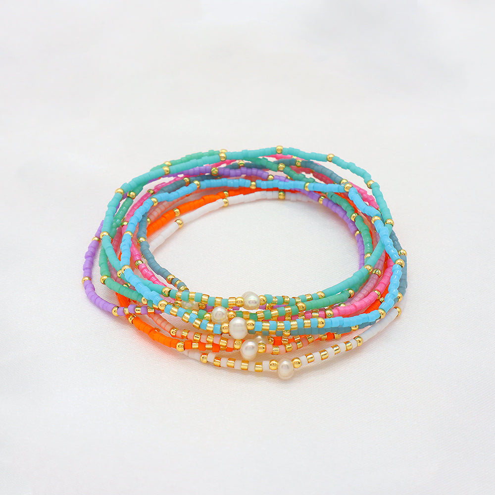 Colorful Miyuki Beads Fresh Water Pearl Handmade Elastic Bracelet