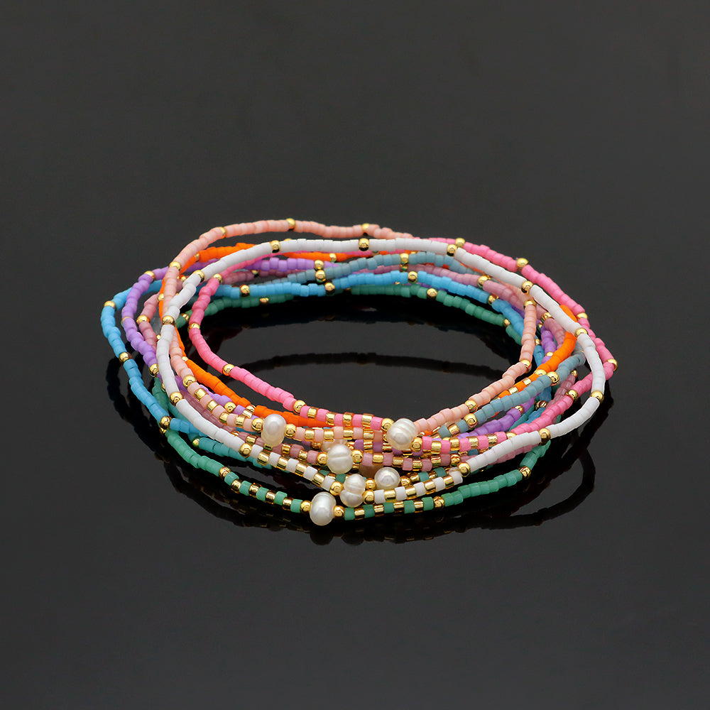 Colorful Miyuki Beads Fresh Water Pearl Handmade Elastic Bracelet