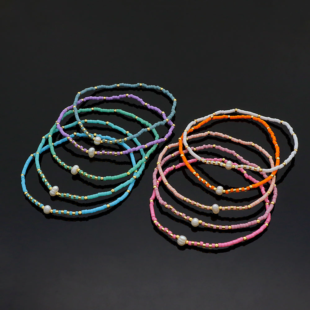 Colorful Miyuki Beads Fresh Water Pearl Handmade Elastic Bracelet