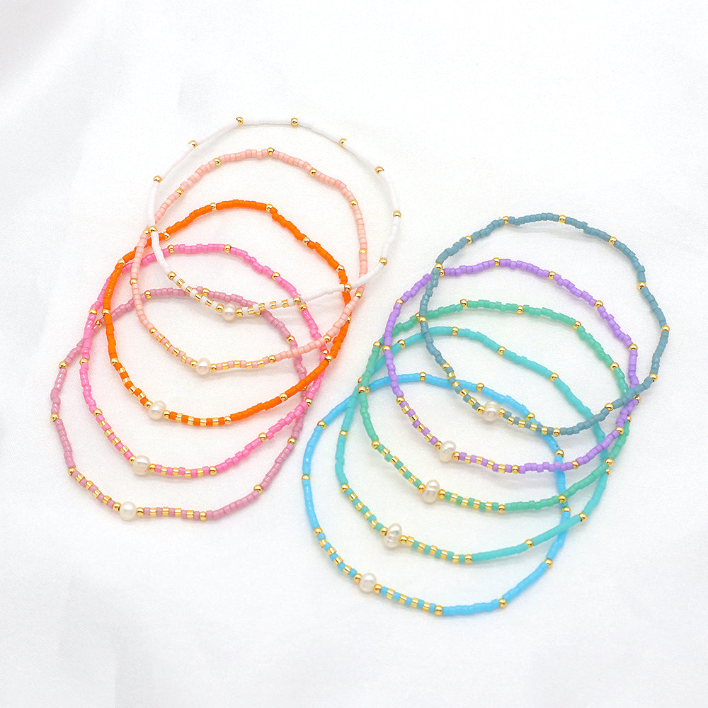 Colorful Miyuki Beads Fresh Water Pearl Handmade Elastic Bracelet