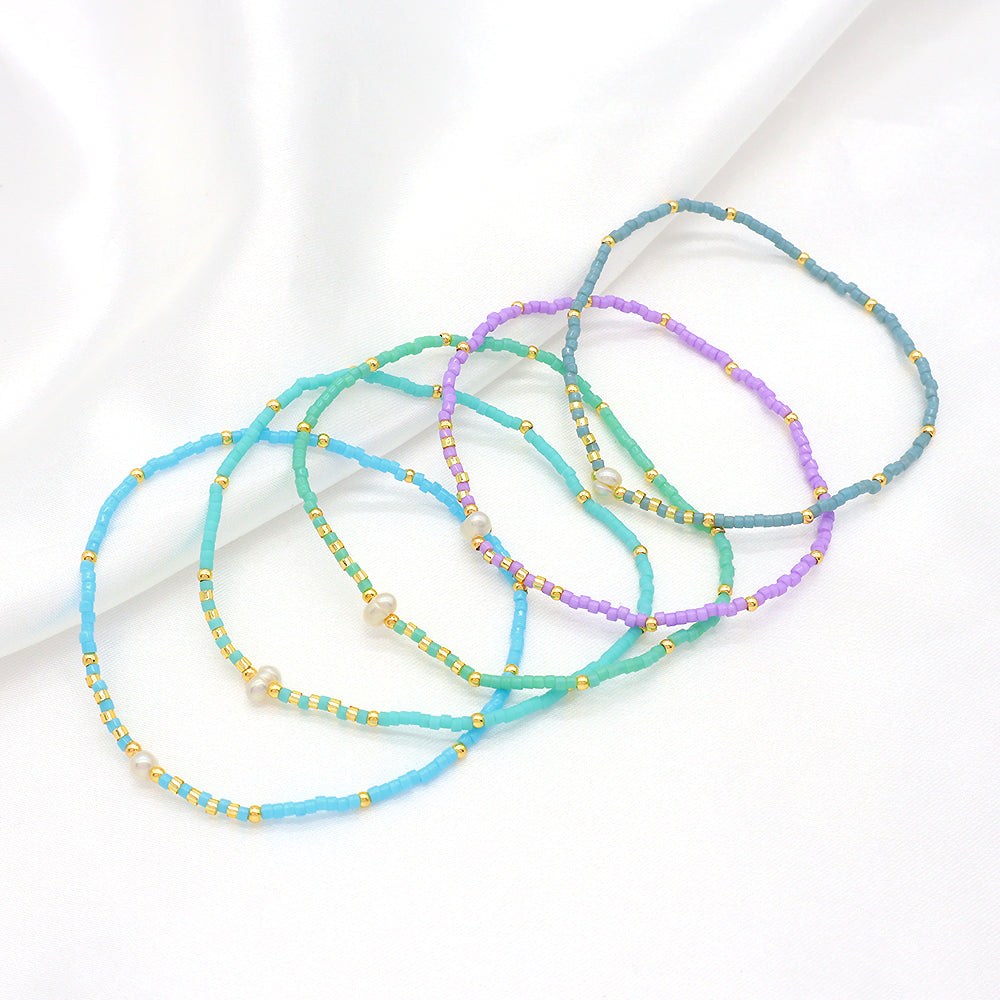 Colorful Miyuki Beads Fresh Water Pearl Handmade Elastic Bracelet