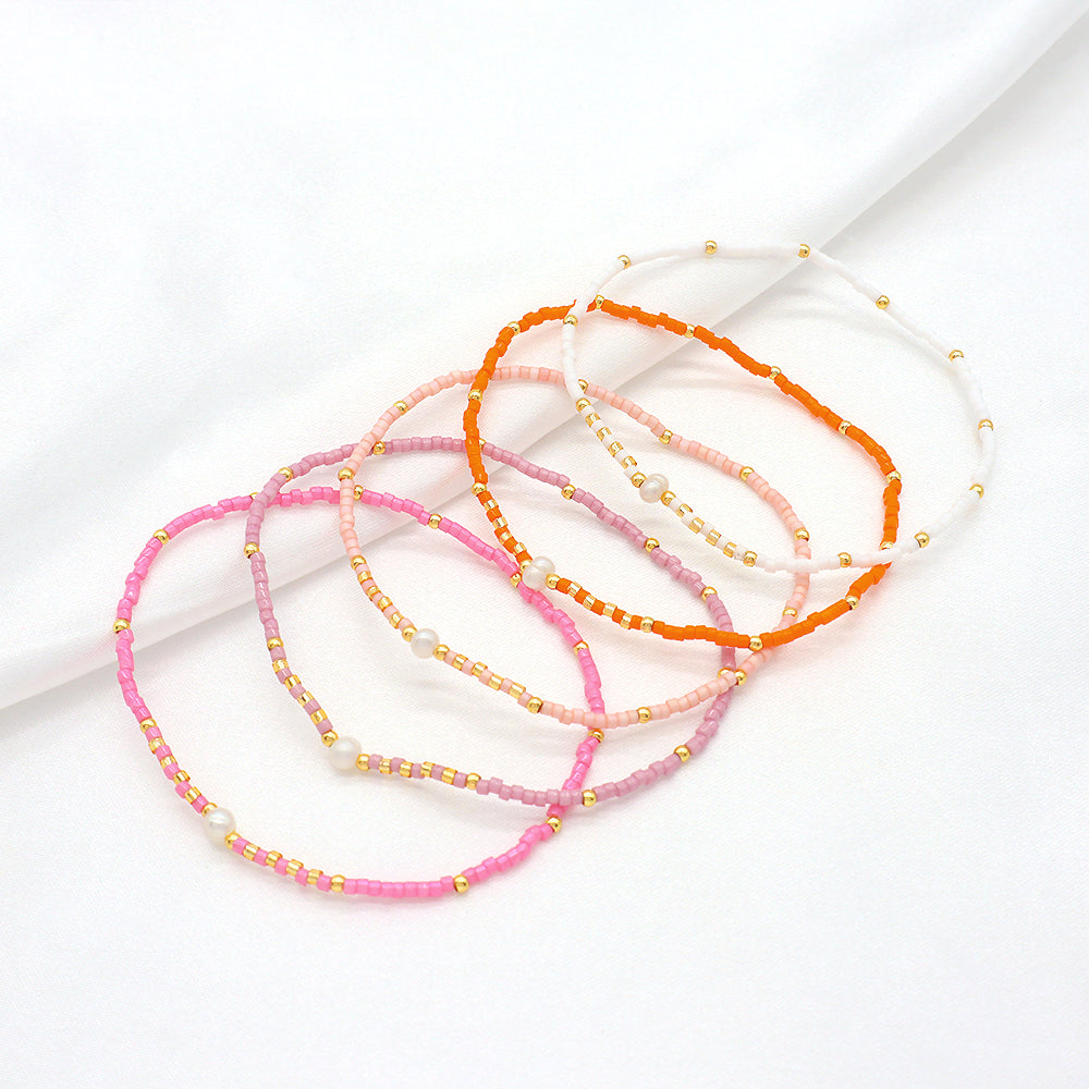 Colorful Miyuki Beads Fresh Water Pearl Handmade Elastic Bracelet