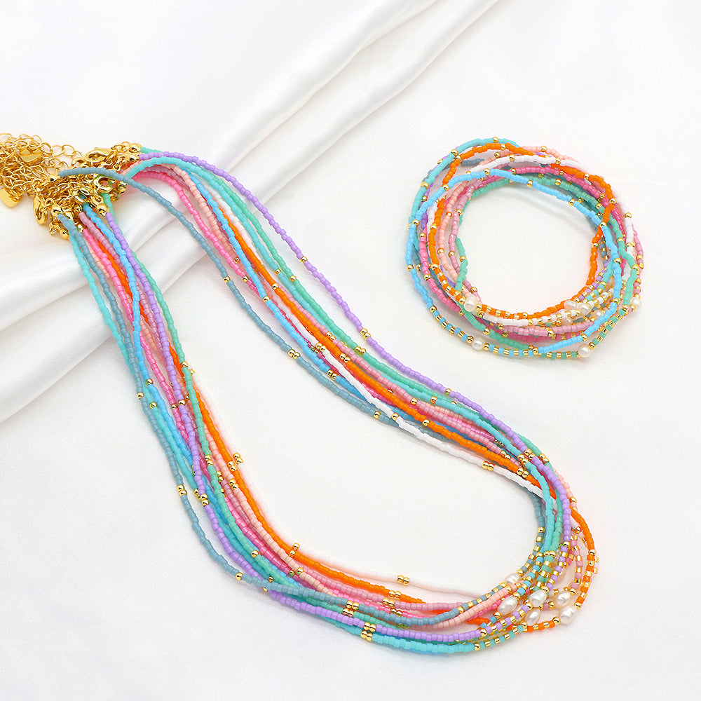 Colorful Miyuki Beads Fresh Water Pearl Handmade Elastic Bracelet