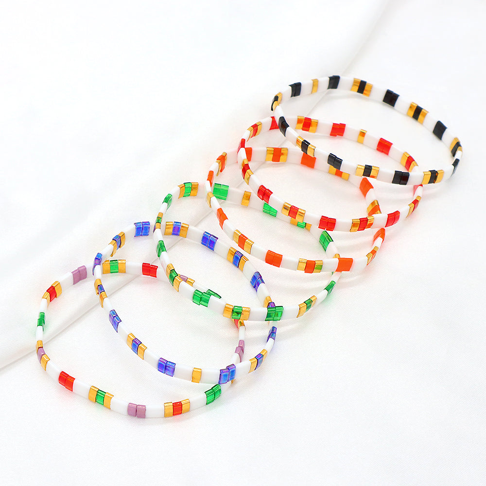 Handmade Colorful Flat Tile Miyuki Tila Beaded Elastic Bracelet