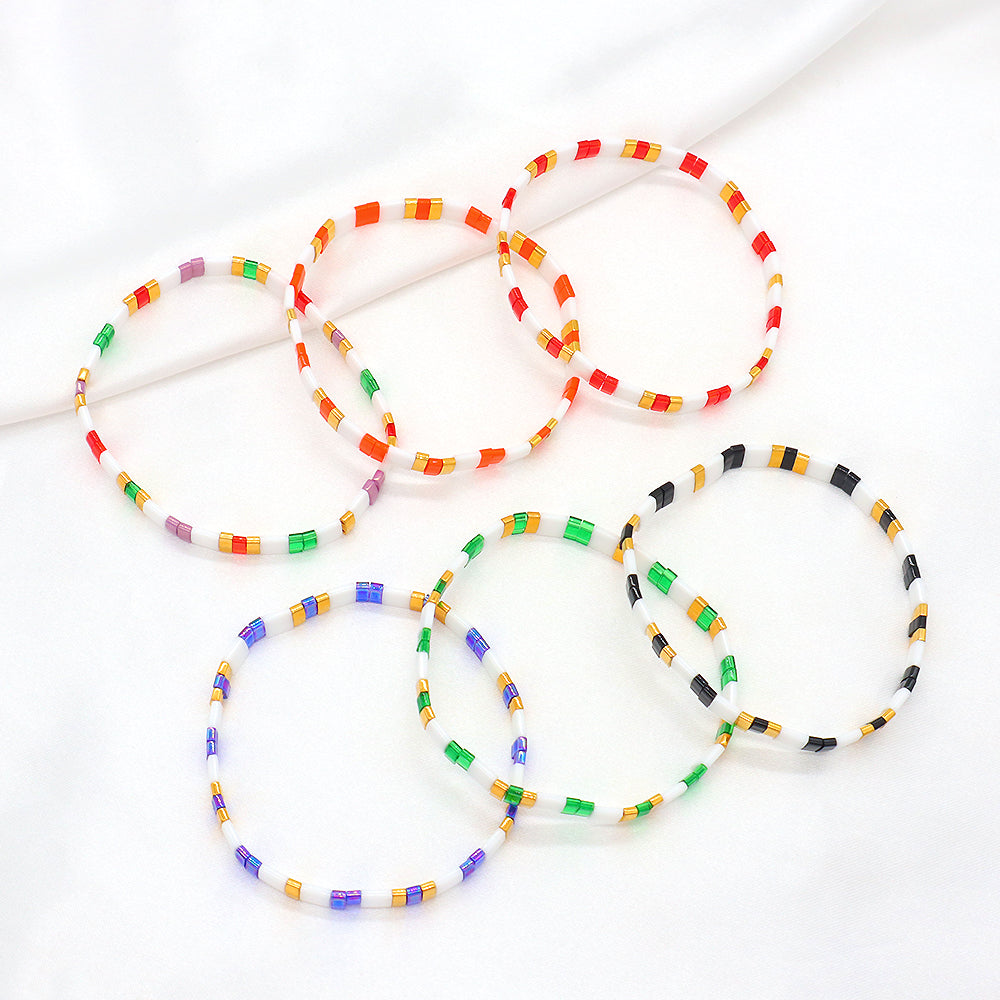 Handmade Colorful Flat Tile Miyuki Tila Beaded Elastic Bracelet