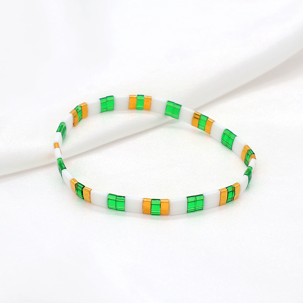 Handmade Colorful Flat Tile Miyuki Tila Beaded Elastic Bracelet