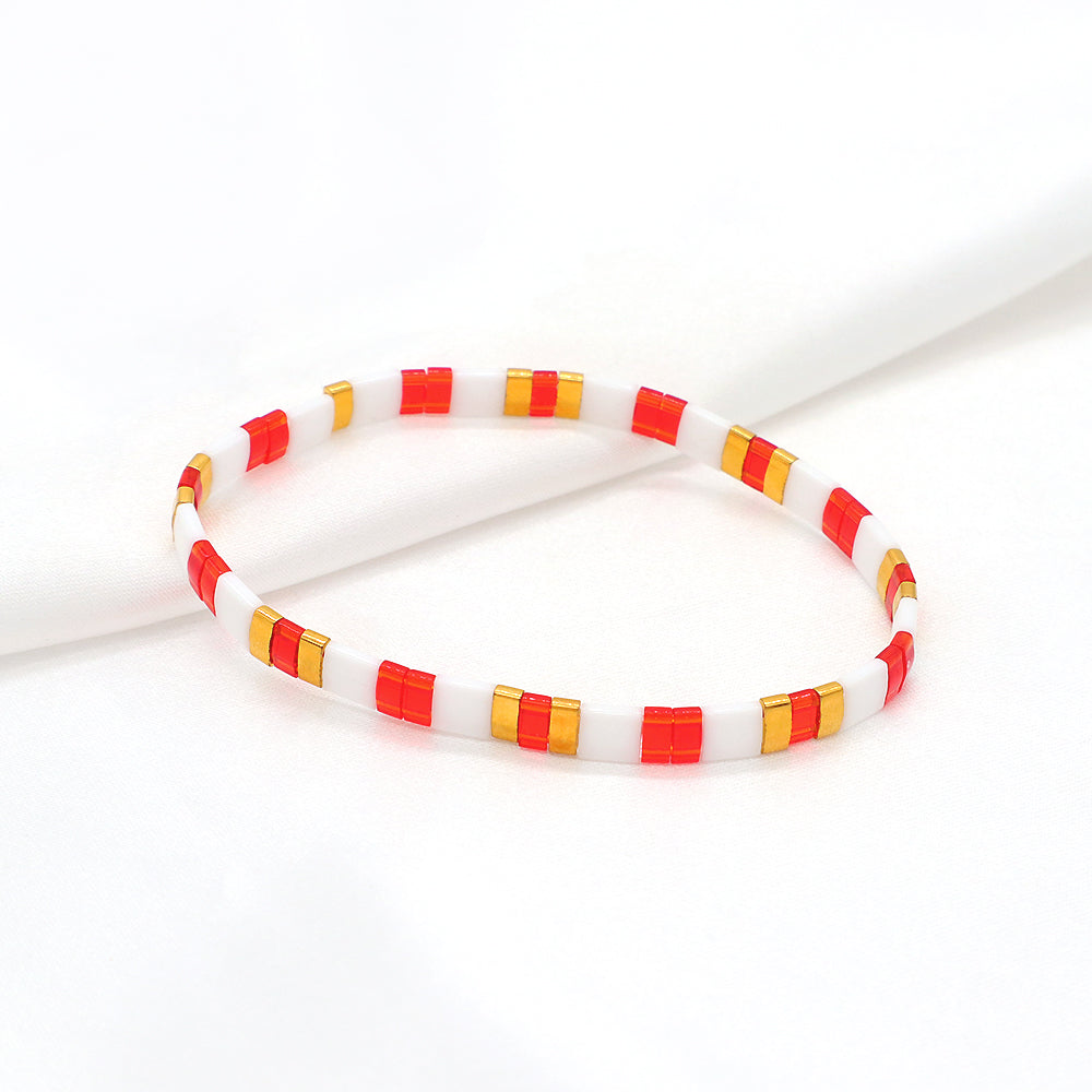 Handmade Colorful Flat Tile Miyuki Tila Beaded Elastic Bracelet