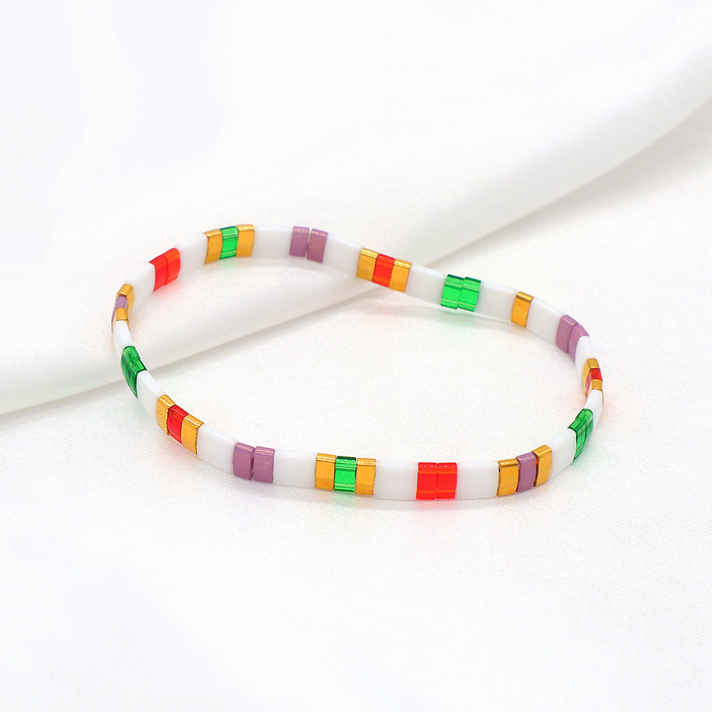 Handmade Colorful Flat Tile Miyuki Tila Beaded Elastic Bracelet