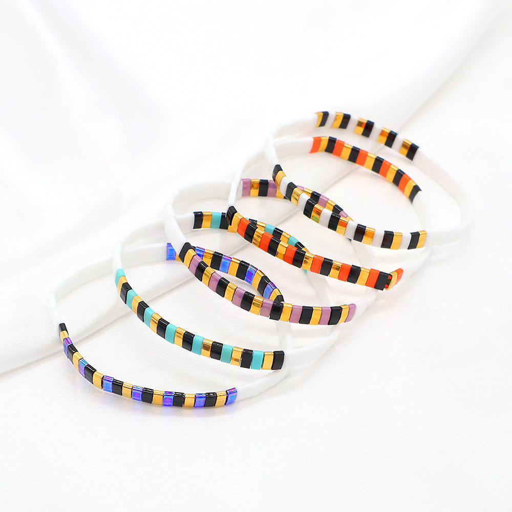 Handmade Colorful Flat Tile Miyuki Tila Beaded Elastic Bracelet