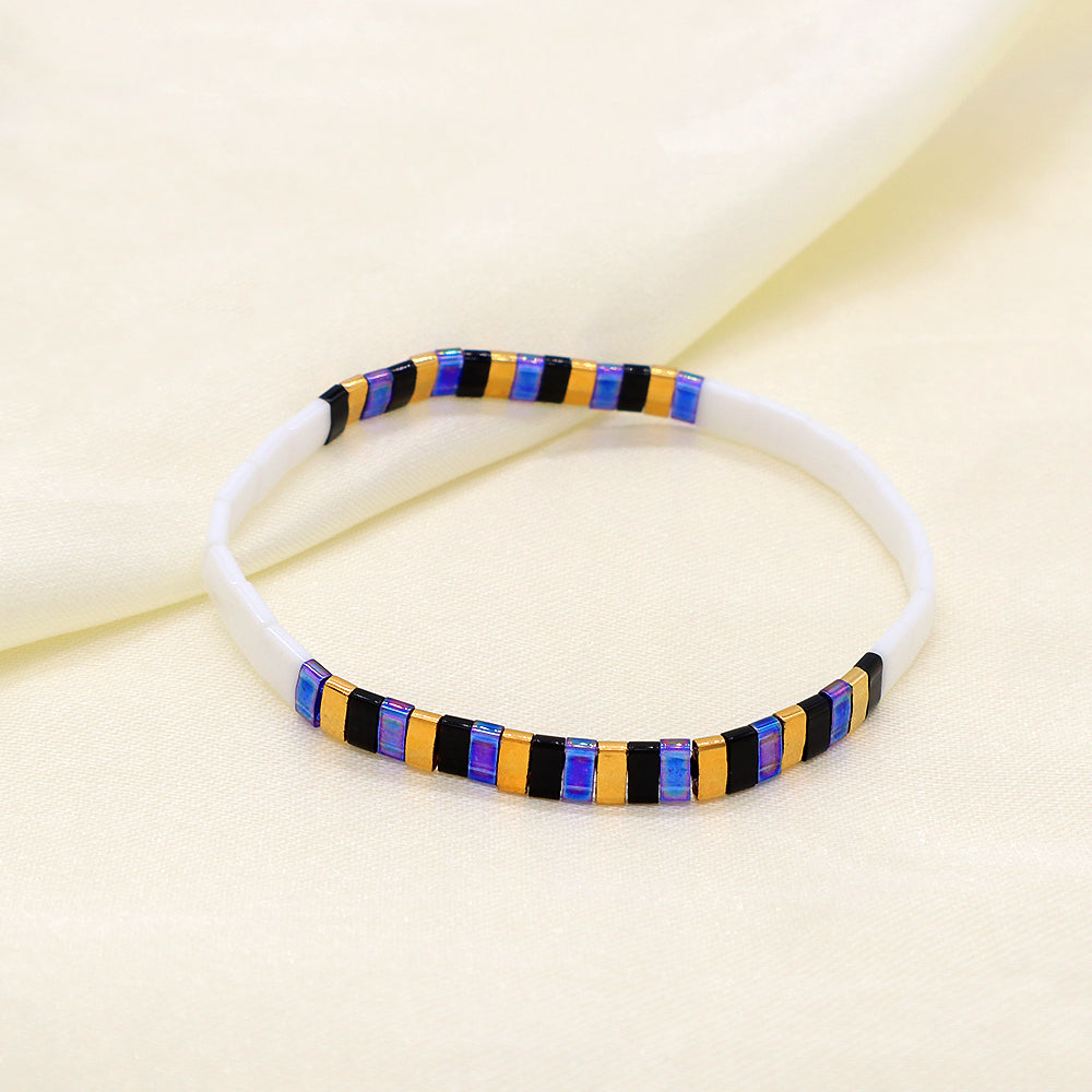 Handmade Colorful Flat Tile Miyuki Tila Beaded Elastic Bracelet