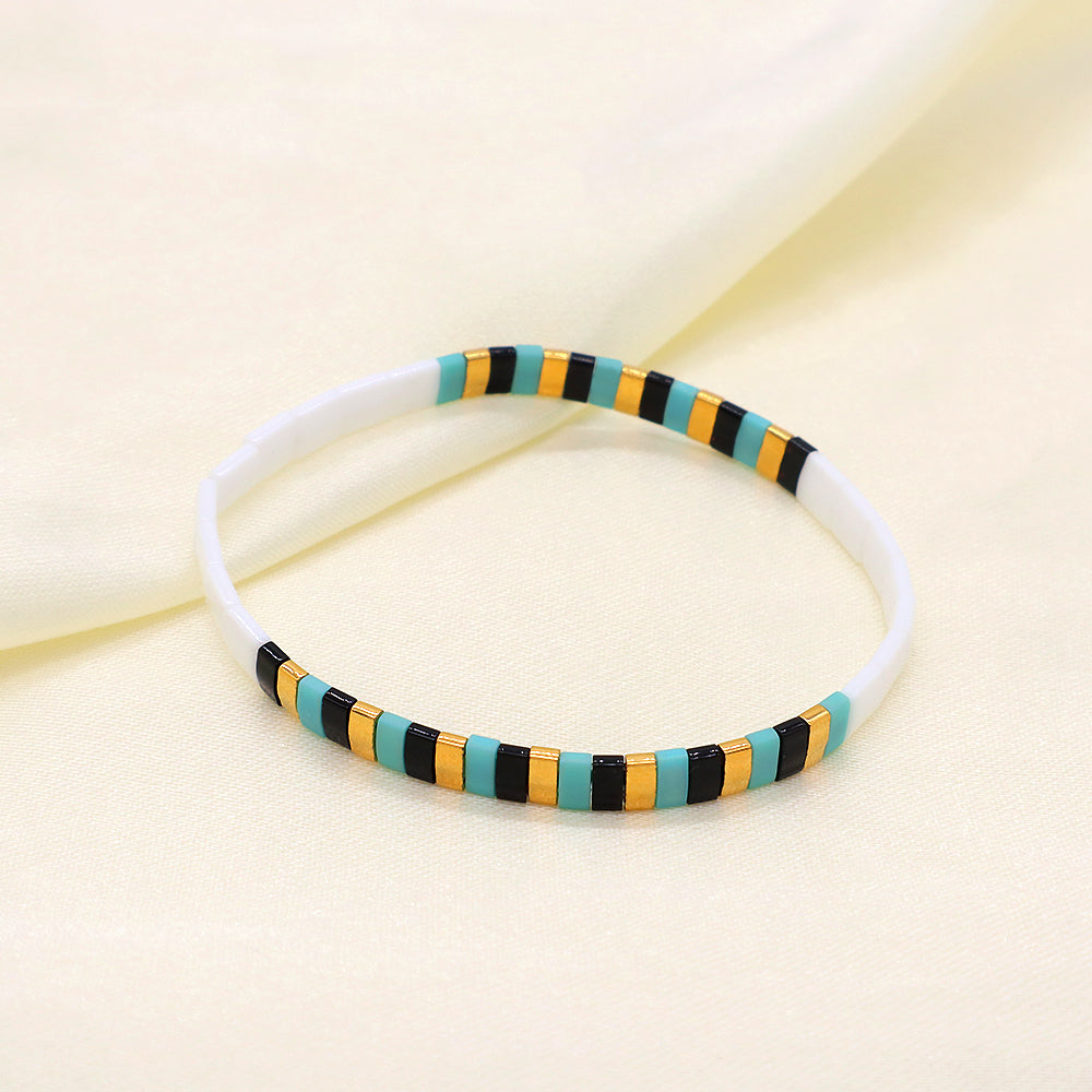 Handmade Colorful Flat Tile Miyuki Tila Beaded Elastic Bracelet
