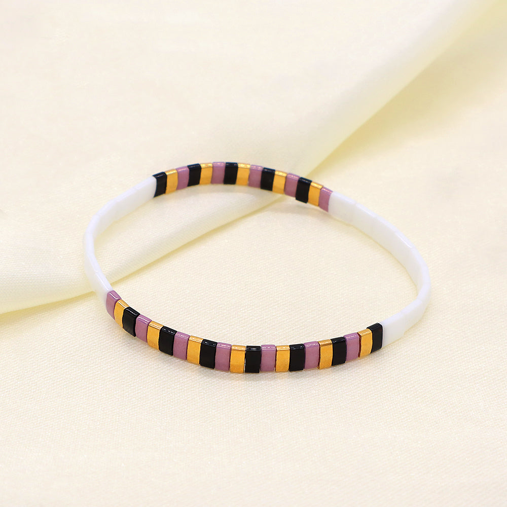 Handmade Colorful Flat Tile Miyuki Tila Beaded Elastic Bracelet