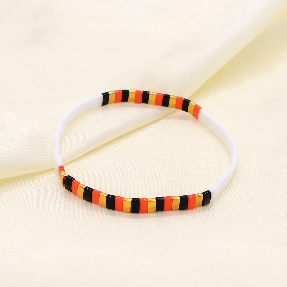 Handmade Colorful Flat Tile Miyuki Tila Beaded Elastic Bracelet