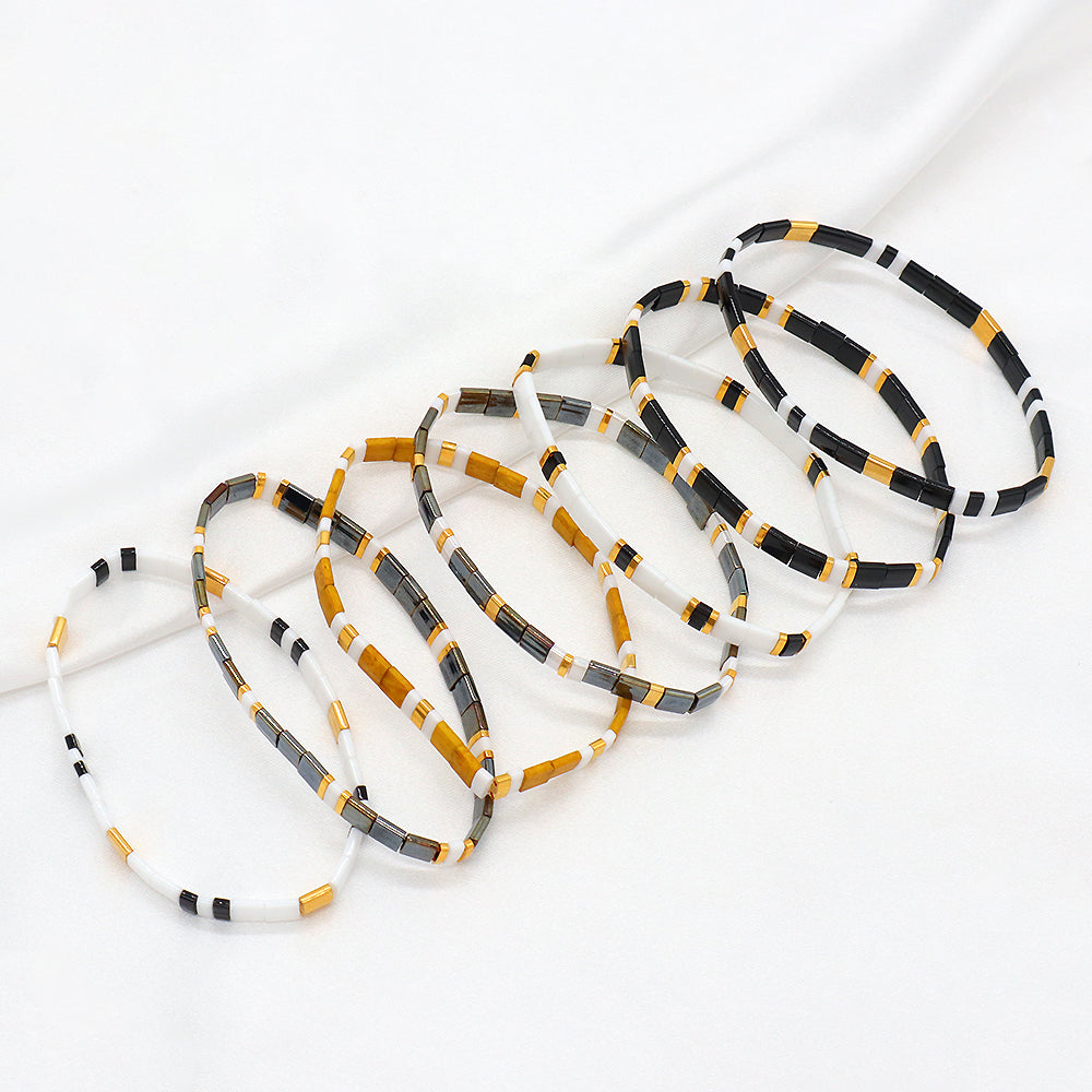 Handmade Custom Colorful Flat Tile Boho Miyuki Tila Beaded Elastic Bracelet