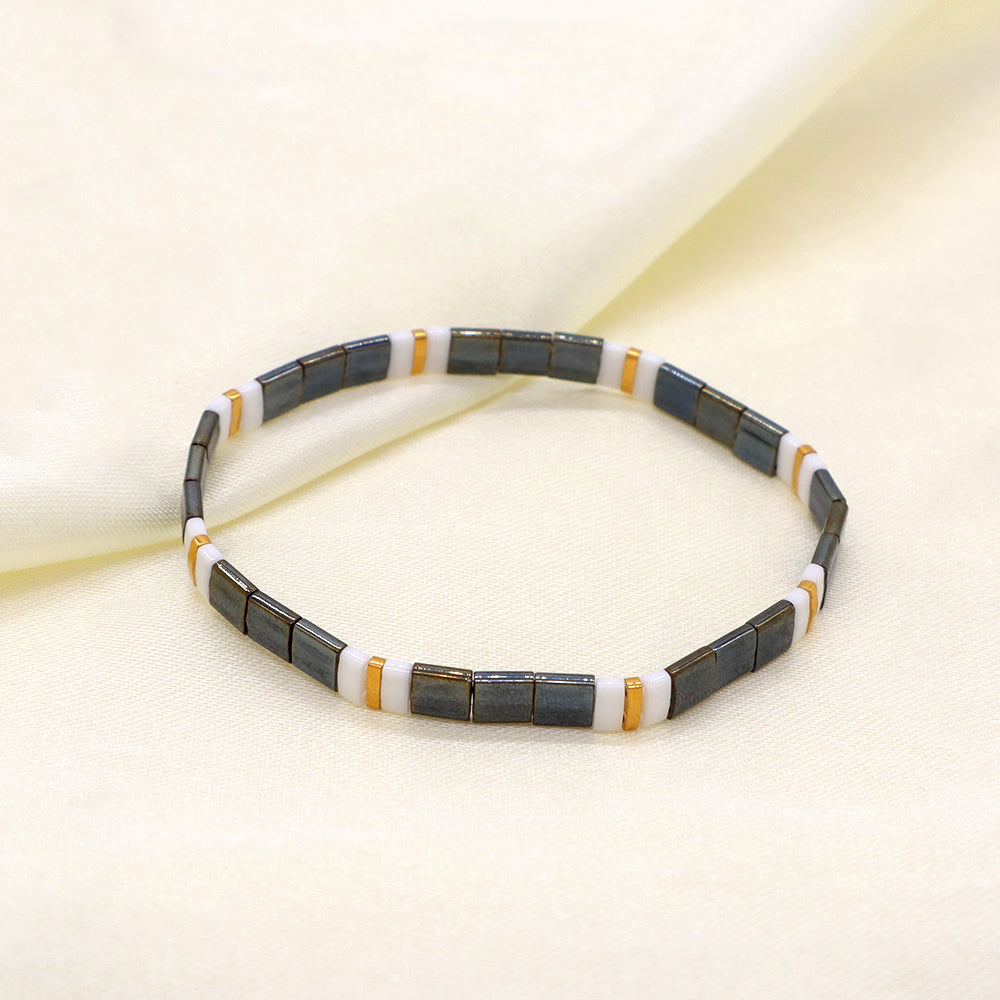 Handmade Custom Colorful Flat Tile Boho Miyuki Tila Beaded Elastic Bracelet