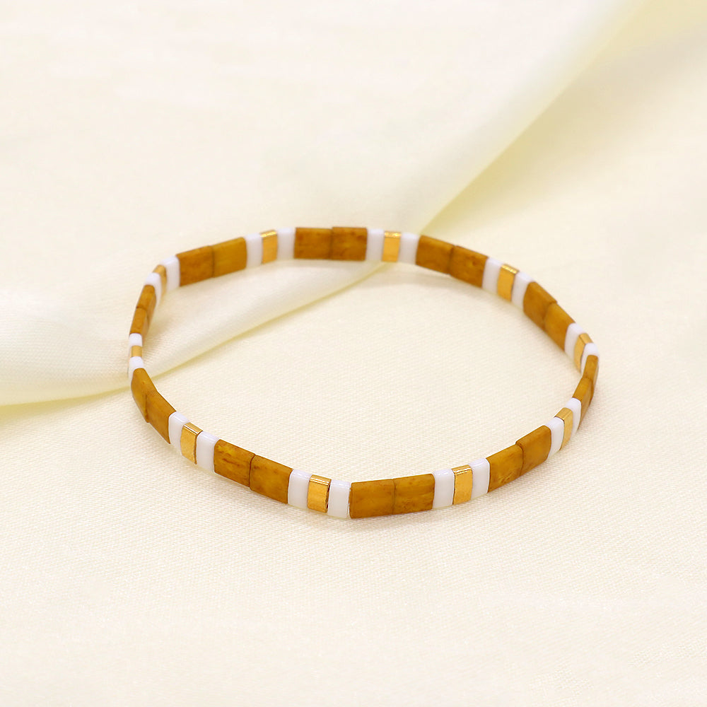 Handmade Custom Colorful Flat Tile Boho Miyuki Tila Beaded Elastic Bracelet