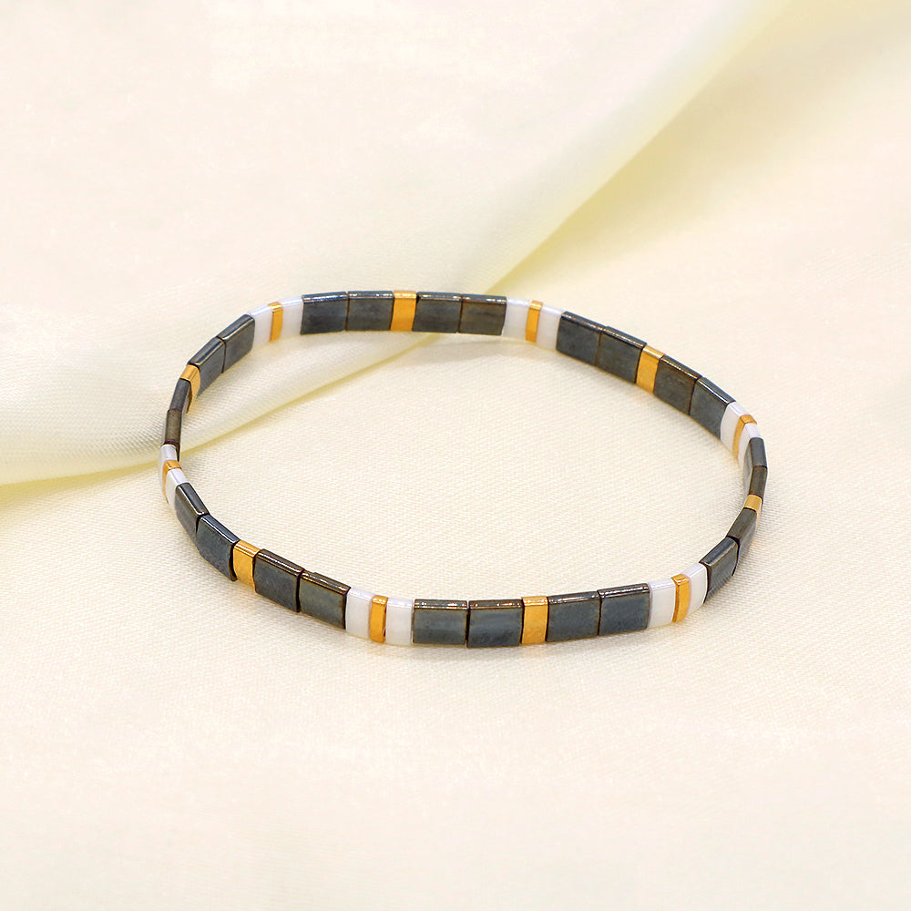 Handmade Custom Colorful Flat Tile Boho Miyuki Tila Beaded Elastic Bracelet