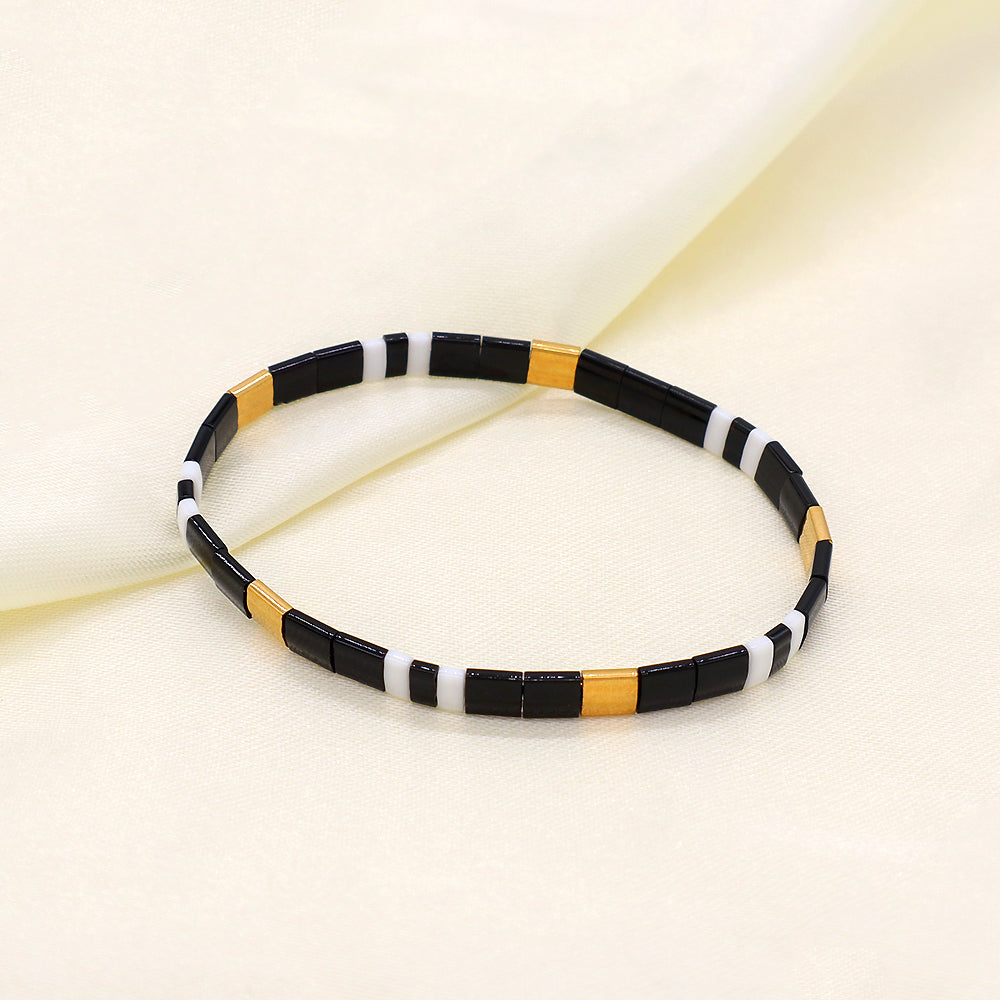 Handmade Custom Colorful Flat Tile Boho Miyuki Tila Beaded Elastic Bracelet