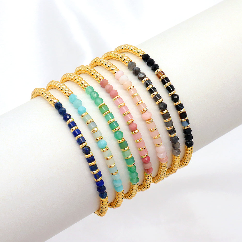 Multiple Colorful Natural Stone Beads With Gold Plated 3mm Brass Beads Bracelet