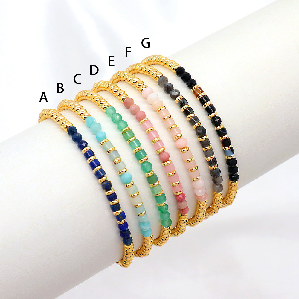 Multiple Colorful Natural Stone Beads With Gold Plated 3mm Brass Beads Bracelet