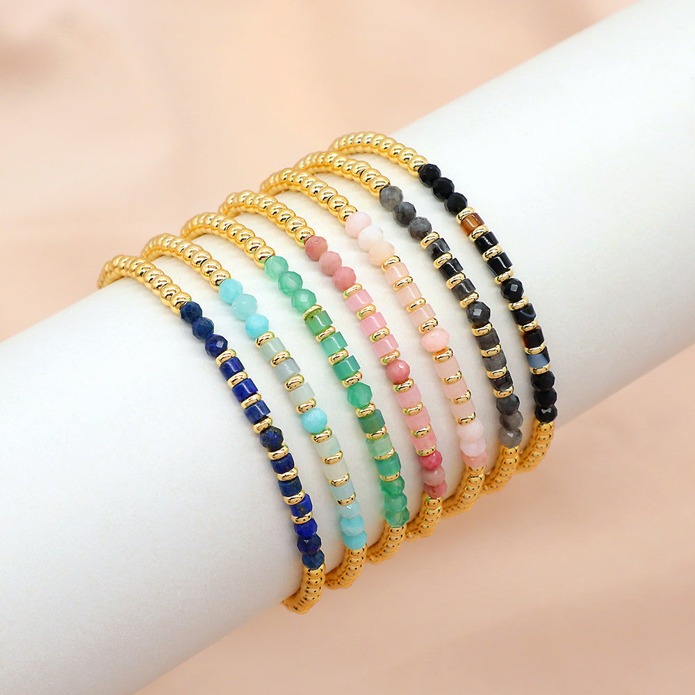 Multiple Colorful Natural Stone Beads With Gold Plated 3mm Brass Beads Bracelet