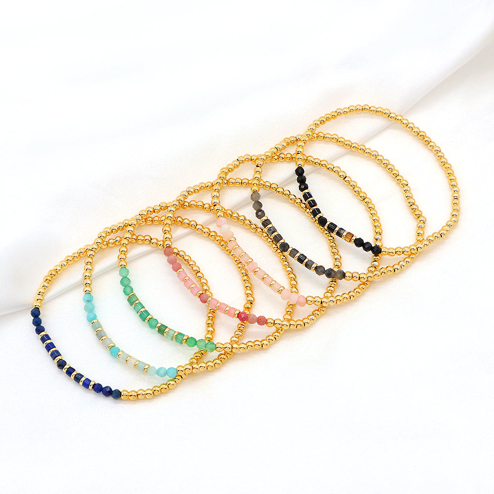 Multiple Colorful Natural Stone Beads With Gold Plated 3mm Brass Beads Bracelet