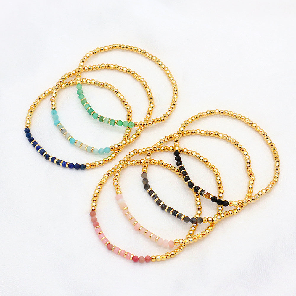 Multiple Colorful Natural Stone Beads With Gold Plated 3mm Brass Beads Bracelet