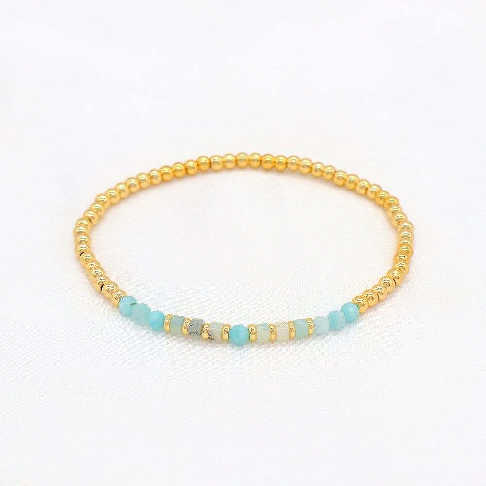 Multiple Colorful Natural Stone Beads With Gold Plated 3mm Brass Beads Bracelet