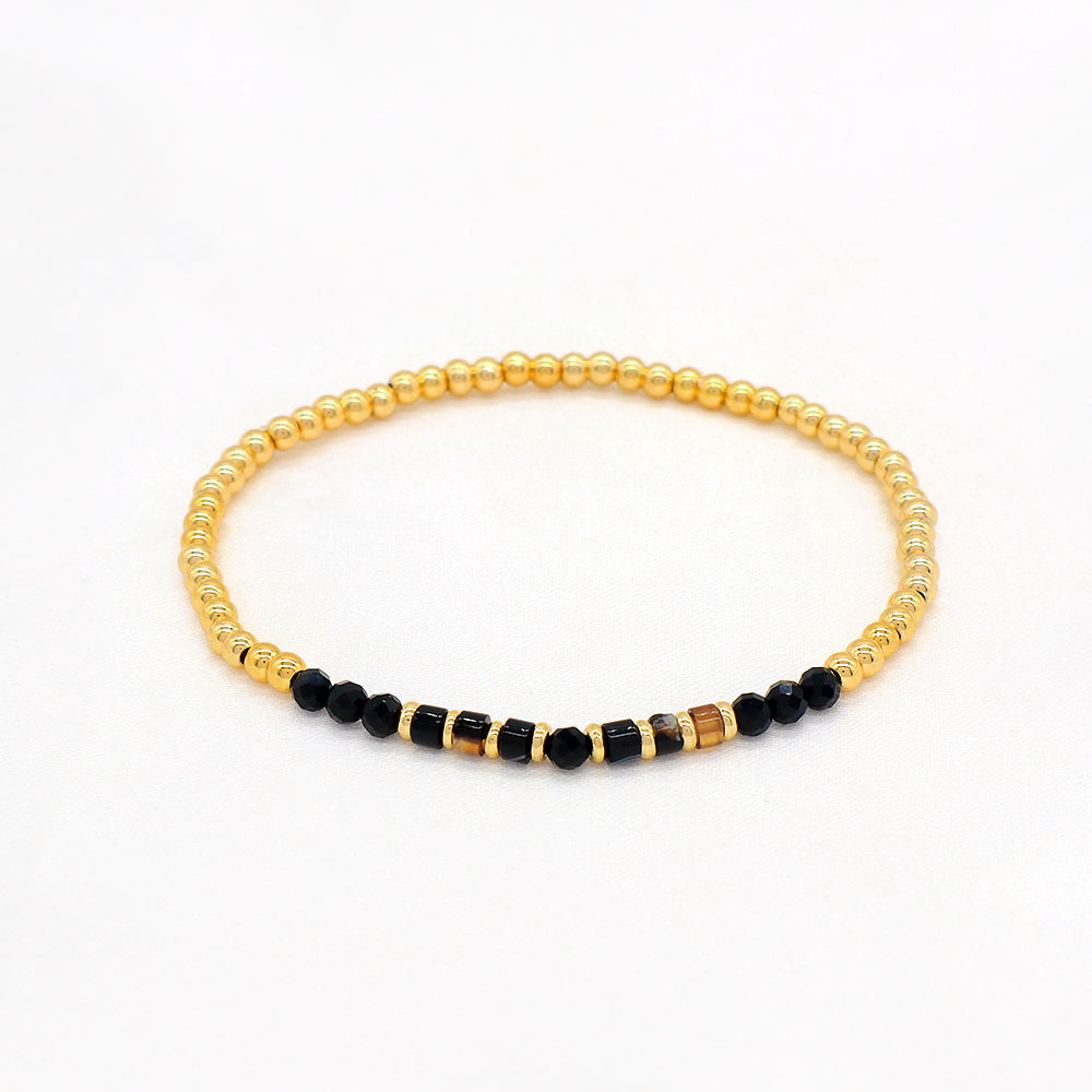 Multiple Colorful Natural Stone Beads With Gold Plated 3mm Brass Beads Bracelet