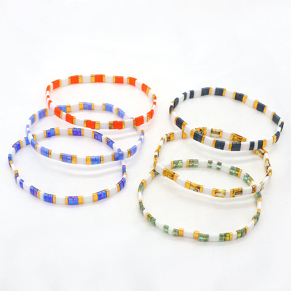 Handmade Colorful Flat Tile Miyuki Tila Beaded Elastic Bracelet