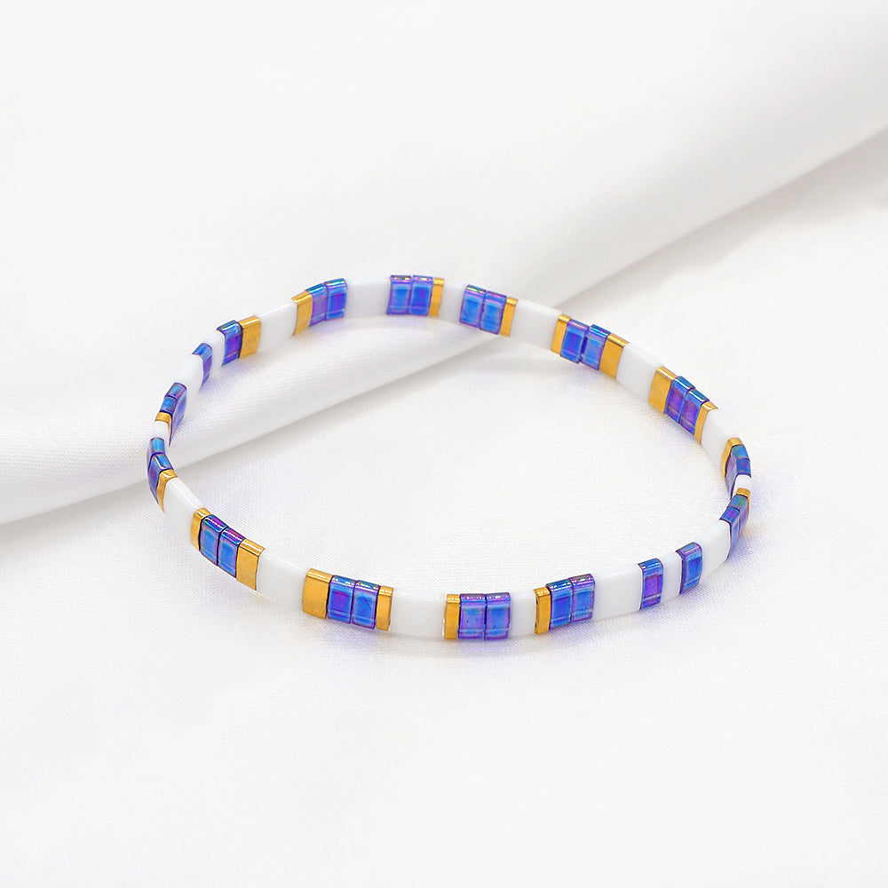 Handmade Colorful Flat Tile Miyuki Tila Beaded Elastic Bracelet