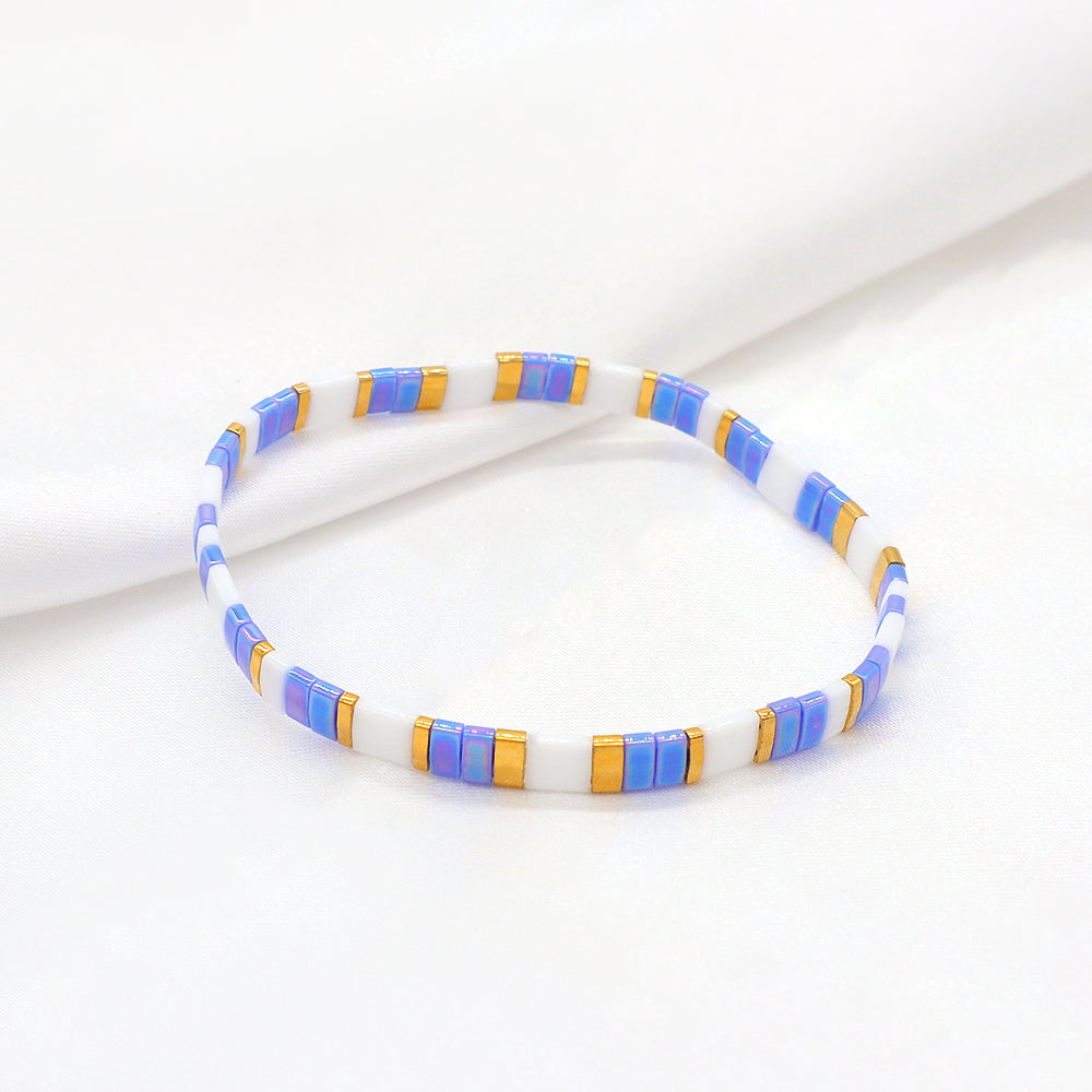 Handmade Colorful Flat Tile Miyuki Tila Beaded Elastic Bracelet