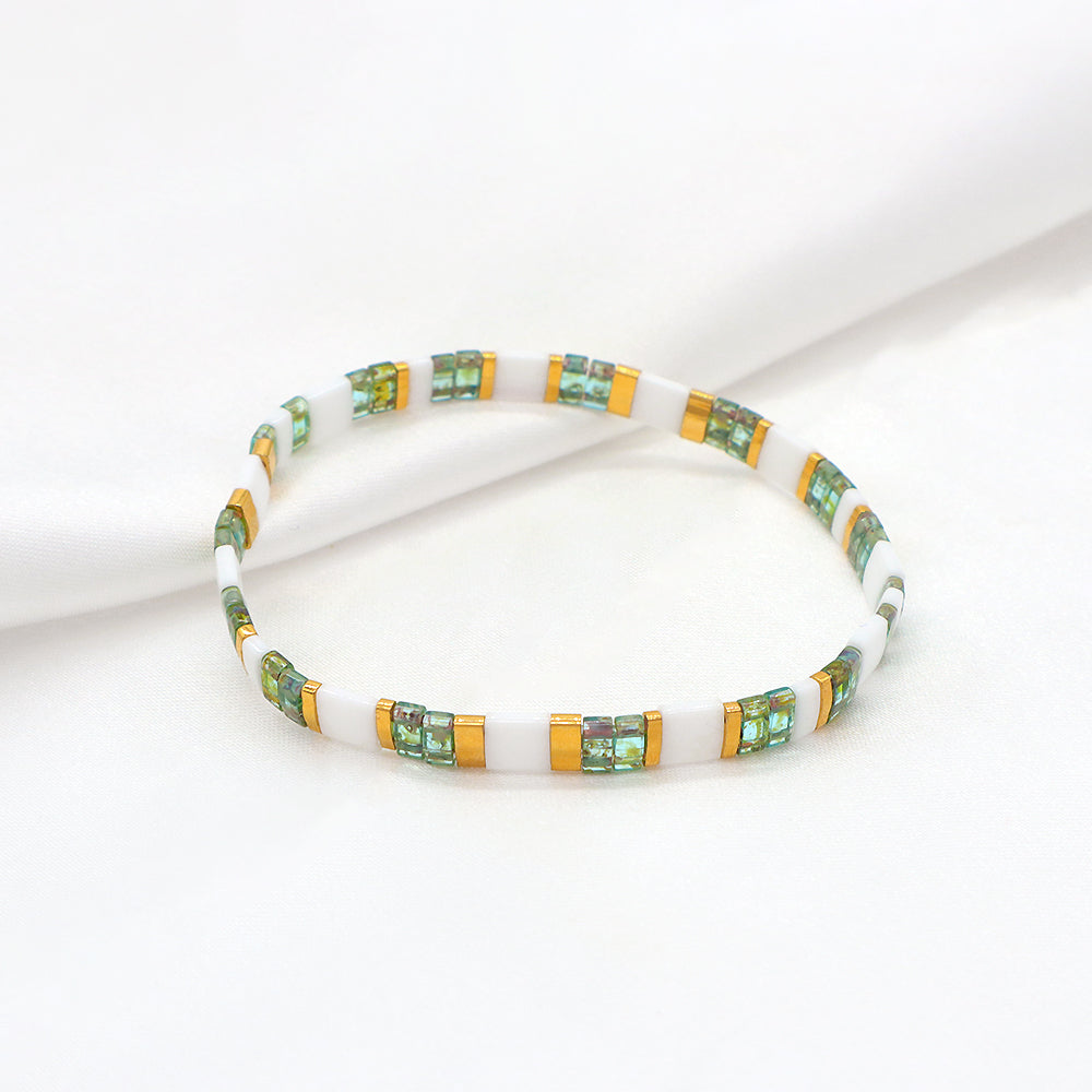 Handmade Colorful Flat Tile Miyuki Tila Beaded Elastic Bracelet
