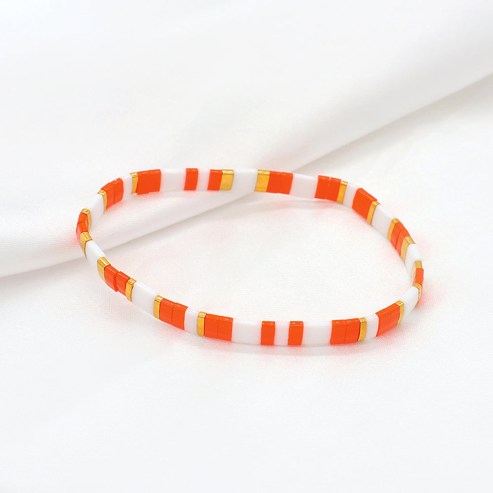 Handmade Colorful Flat Tile Miyuki Tila Beaded Elastic Bracelet