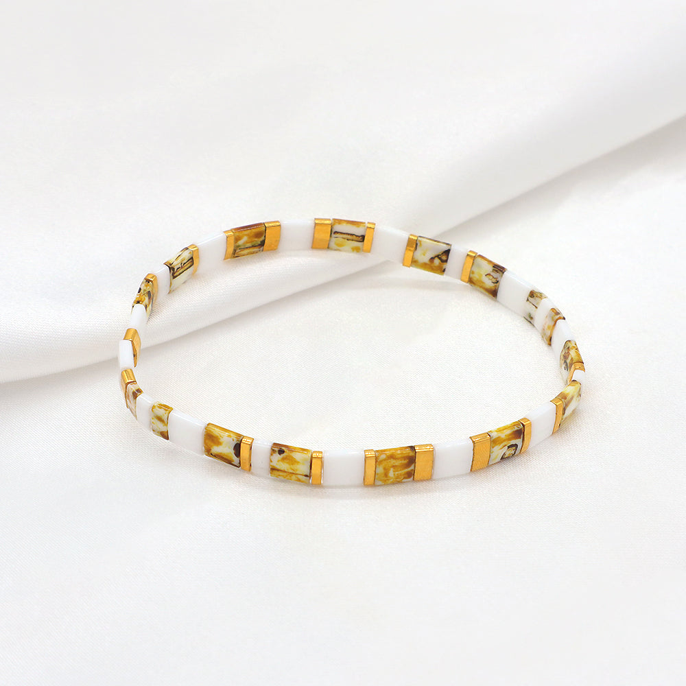 Handmade Colorful Flat Tile Miyuki Tila Beaded Elastic Bracelet