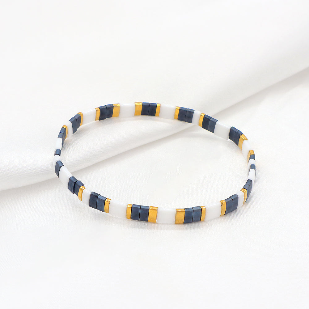 Handmade Colorful Flat Tile Miyuki Tila Beaded Elastic Bracelet