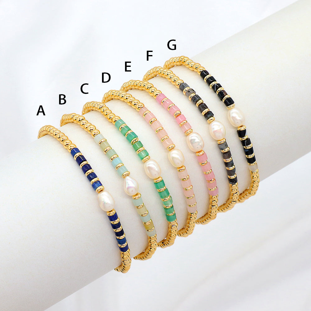 Multiple Colorful Natural Stone Beads With Gold Plated 3mm Brass Beads Bracelet