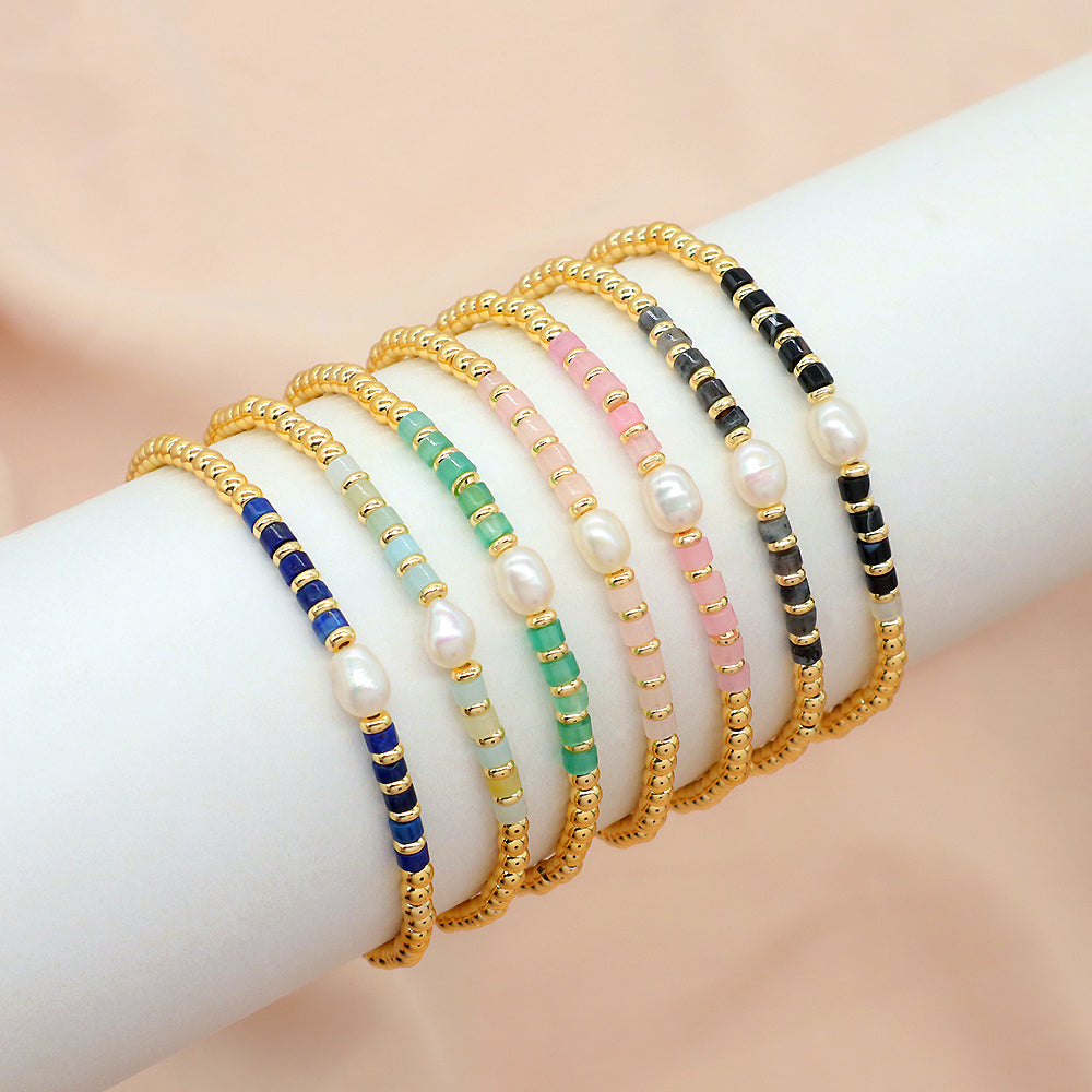 Multiple Colorful Natural Stone Beads With Gold Plated 3mm Brass Beads Bracelet
