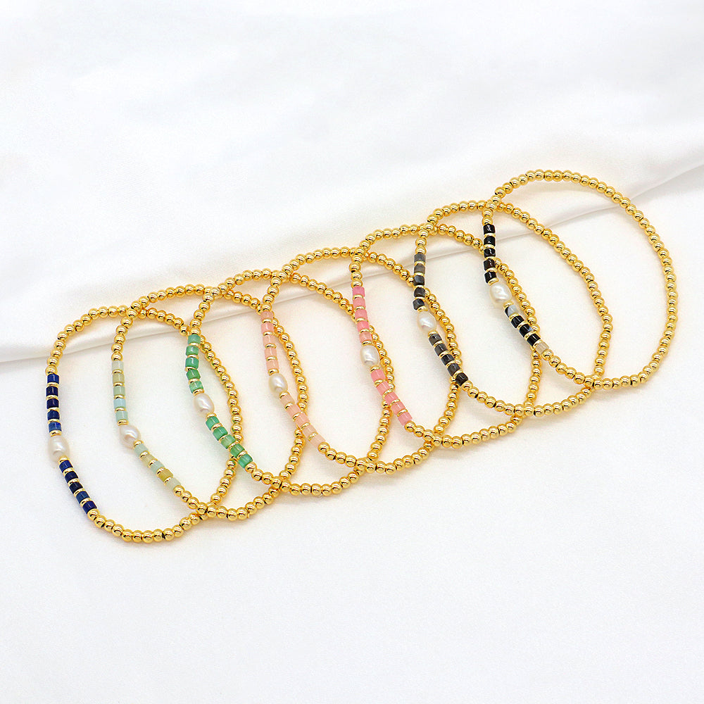 Multiple Colorful Natural Stone Beads With Gold Plated 3mm Brass Beads Bracelet