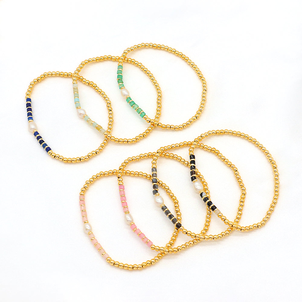 Multiple Colorful Natural Stone Beads With Gold Plated 3mm Brass Beads Bracelet