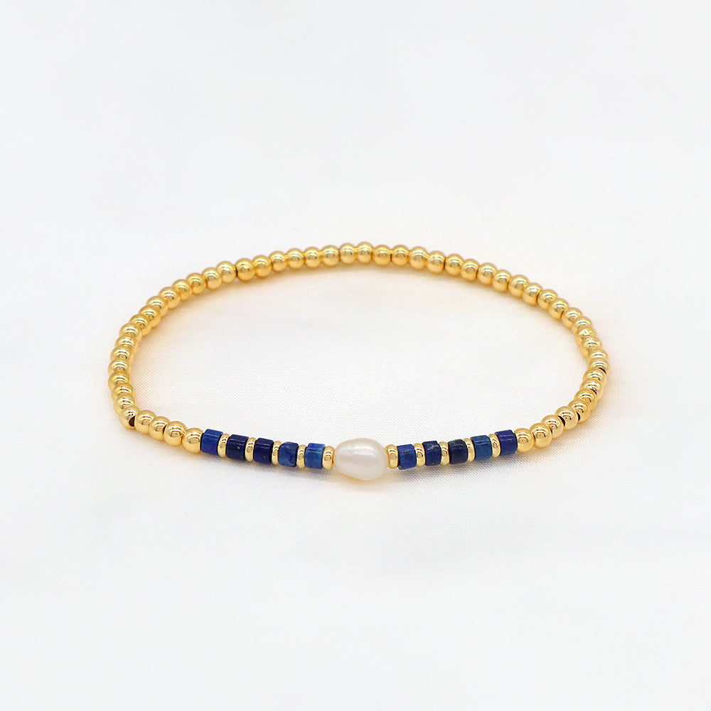 Multiple Colorful Natural Stone Beads With Gold Plated 3mm Brass Beads Bracelet