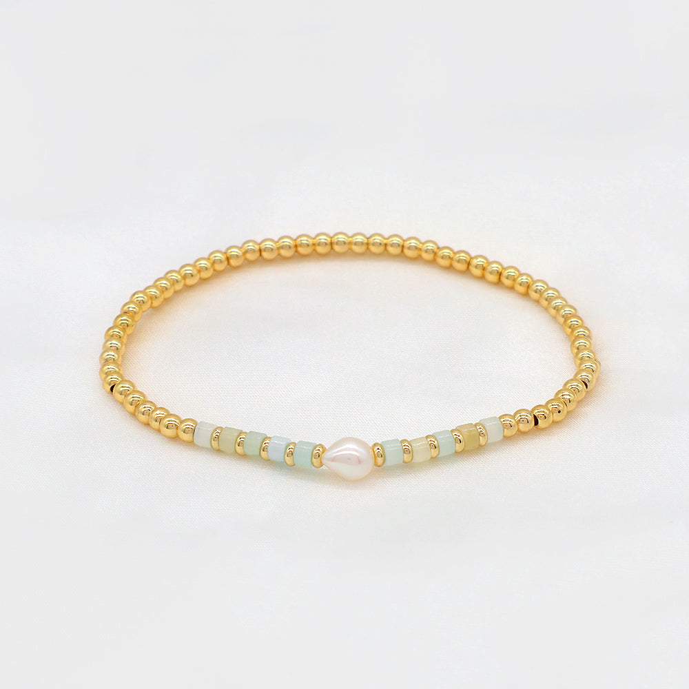 Multiple Colorful Natural Stone Beads With Gold Plated 3mm Brass Beads Bracelet