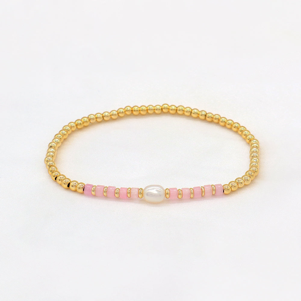 Multiple Colorful Natural Stone Beads With Gold Plated 3mm Brass Beads Bracelet