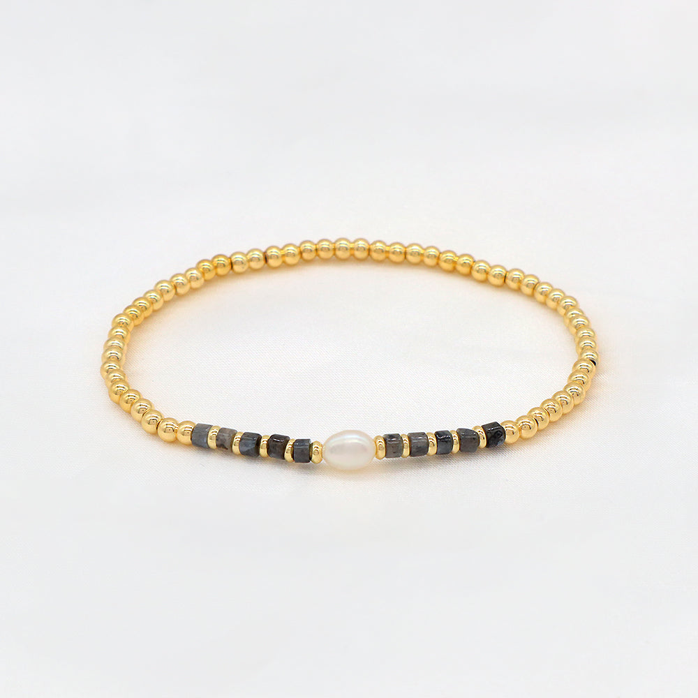 Multiple Colorful Natural Stone Beads With Gold Plated 3mm Brass Beads Bracelet